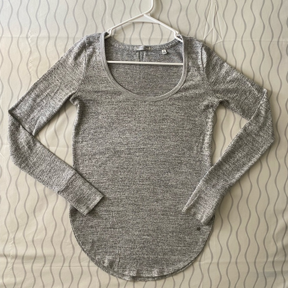 Abercrombie & Fitch Women's Long Sleeve Scoop Neck Top - Heather Gray